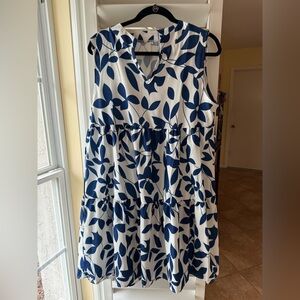Sleeveless Blue and White Floral Dress